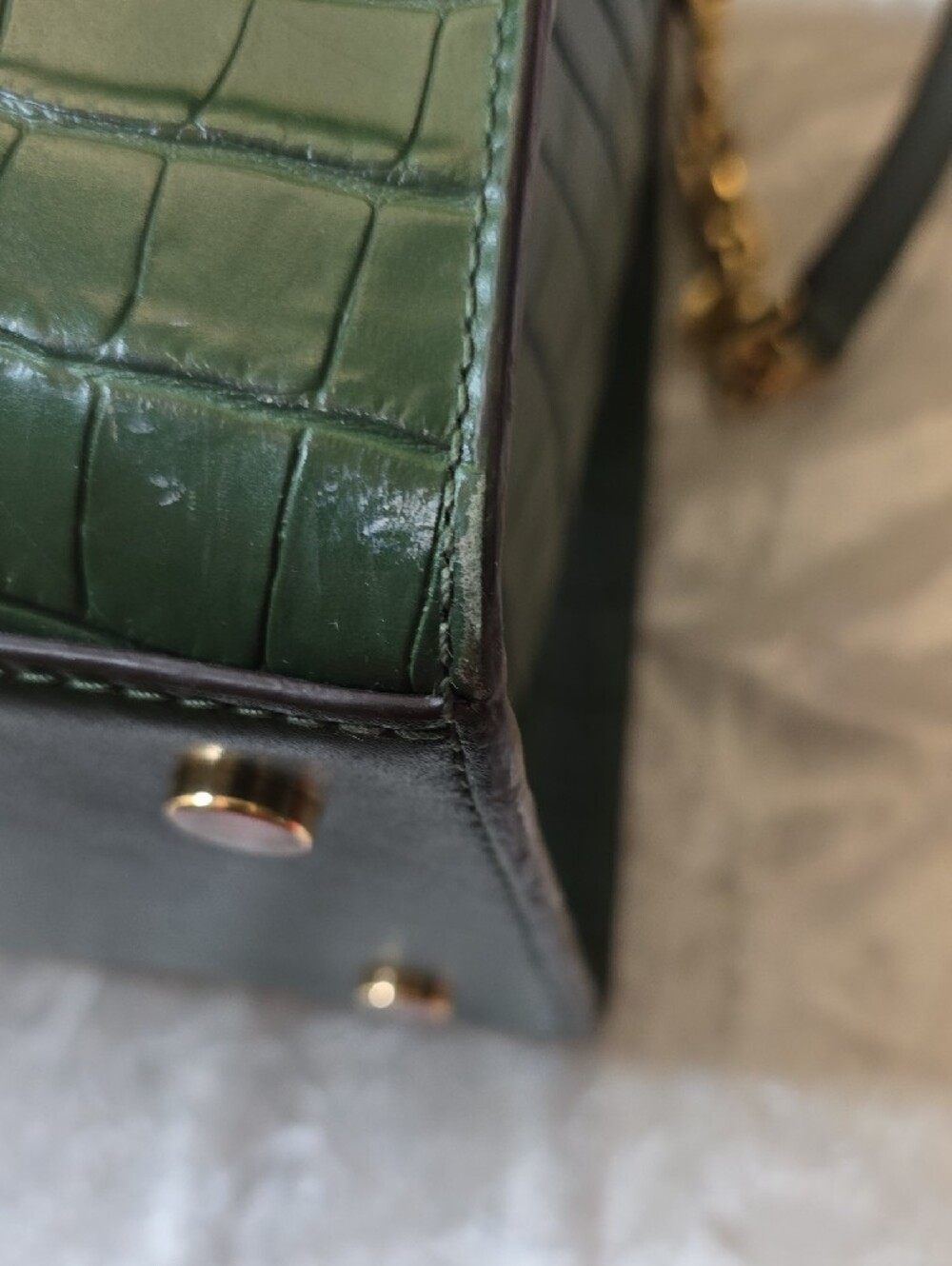 Michael Kors Nouveau Hamilton Dark Green Croc-Embossed Leather Satchel - Picture 10 of 16